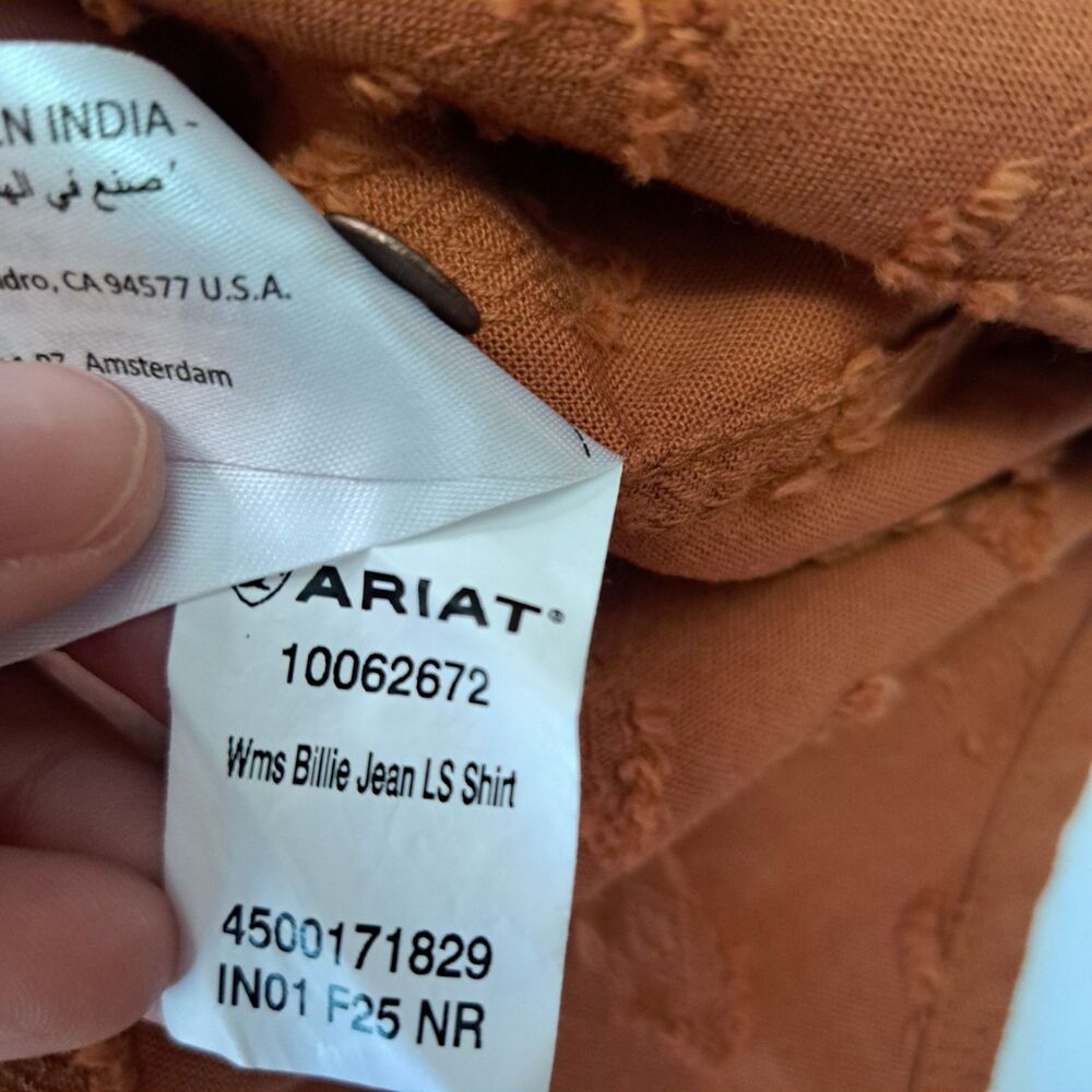 Ariat Billie Jean LS Rust Textured Cotton Button-Up Relaxed Fit Western Rodeo M - Picture 7 of 8
